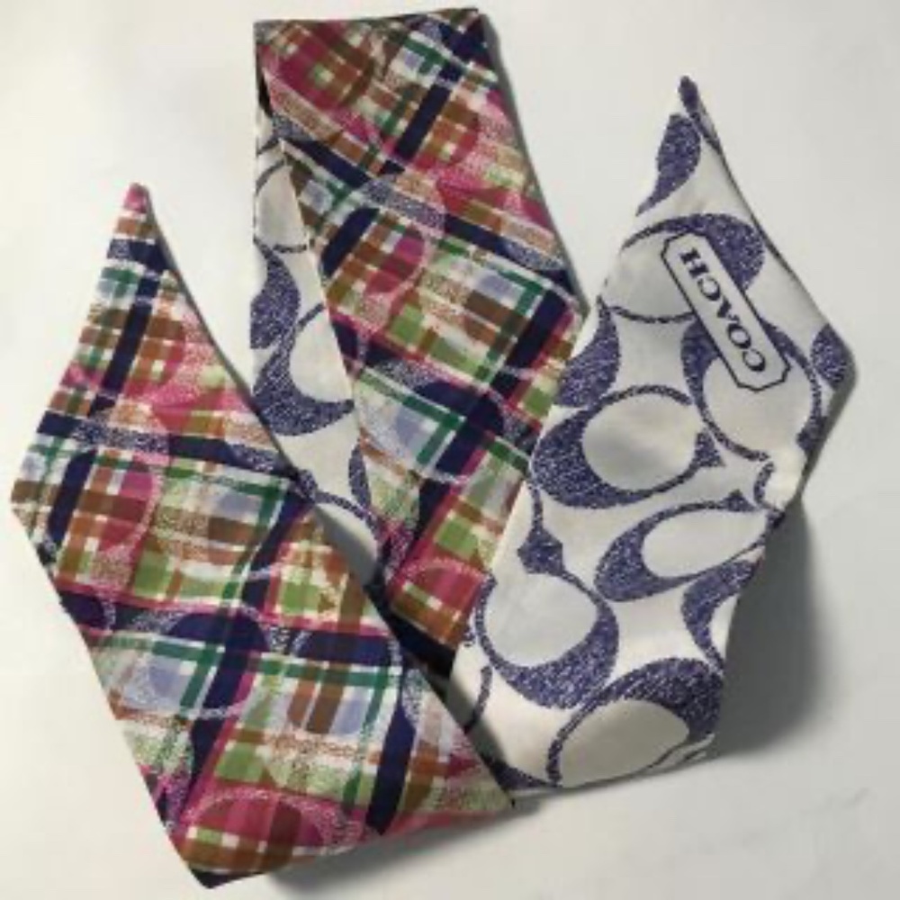 COACH SIGNATURE  SIGNATURE C/MADRAS 100% SILK PONYTAIL SCARF NWT RETIRED - Picture 4 of 5